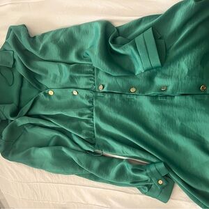 Zara Satin Elegant Green Button-Up Dress